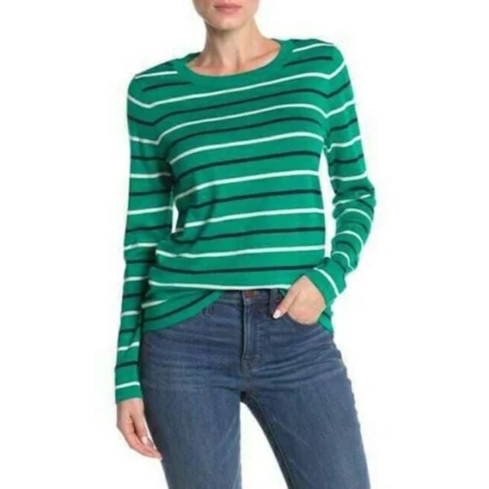 J. Crew Womens Stripe Pullover Sweater Crew Neck in Multicolor Green Siz…